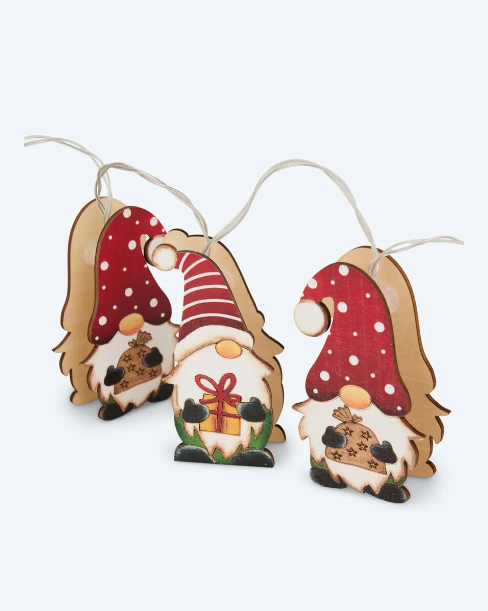 2er-Set: LED-Wichtel-Lichterkette & Holzwichtel