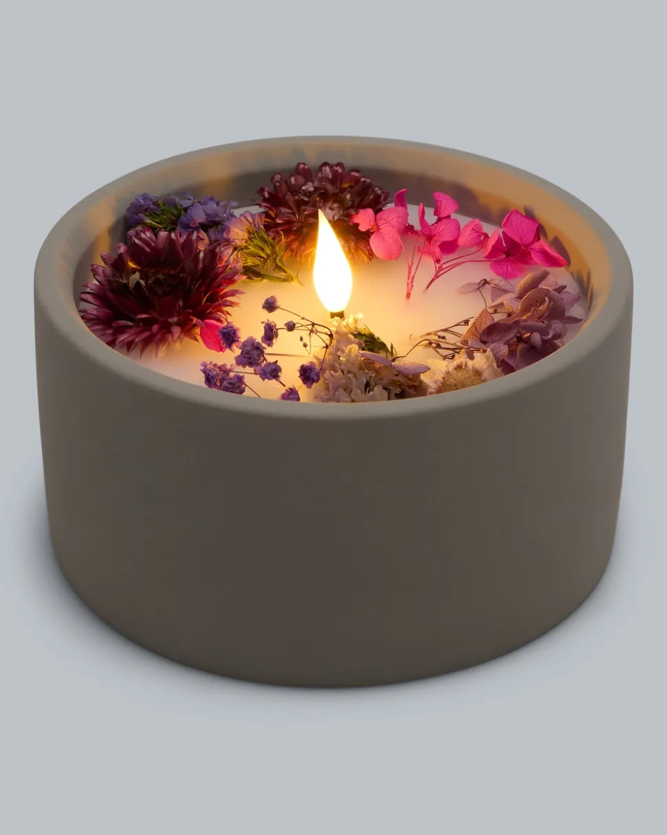 LED-Kerze Zement mit Blumen, klein