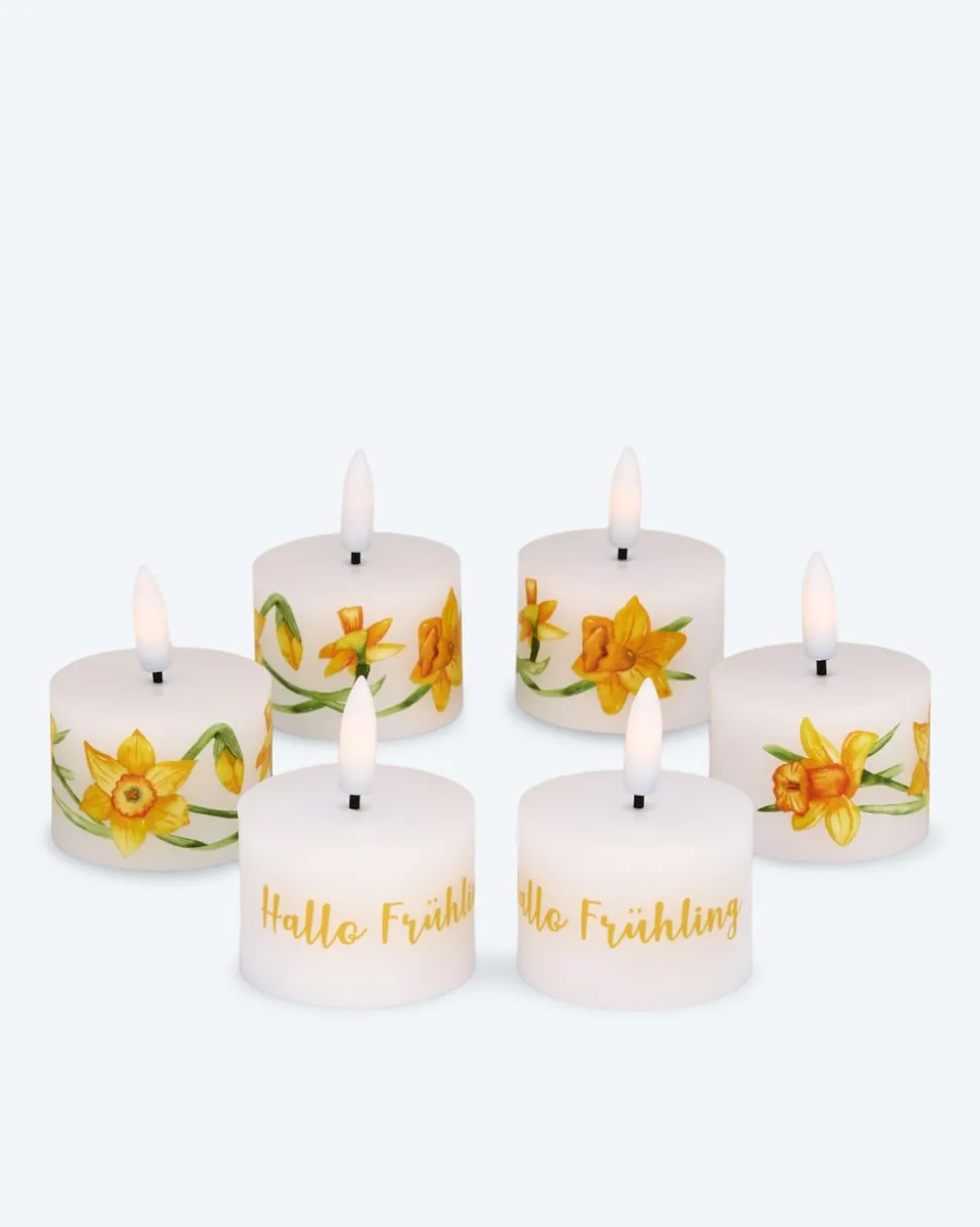 6 LED-Teelichter "Frühling" mit Geschenkbox