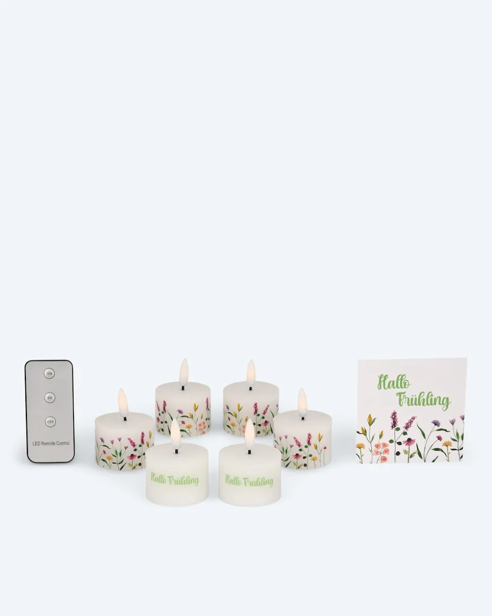 6 LED-Teelichter "Frühling" mit Geschenkbox