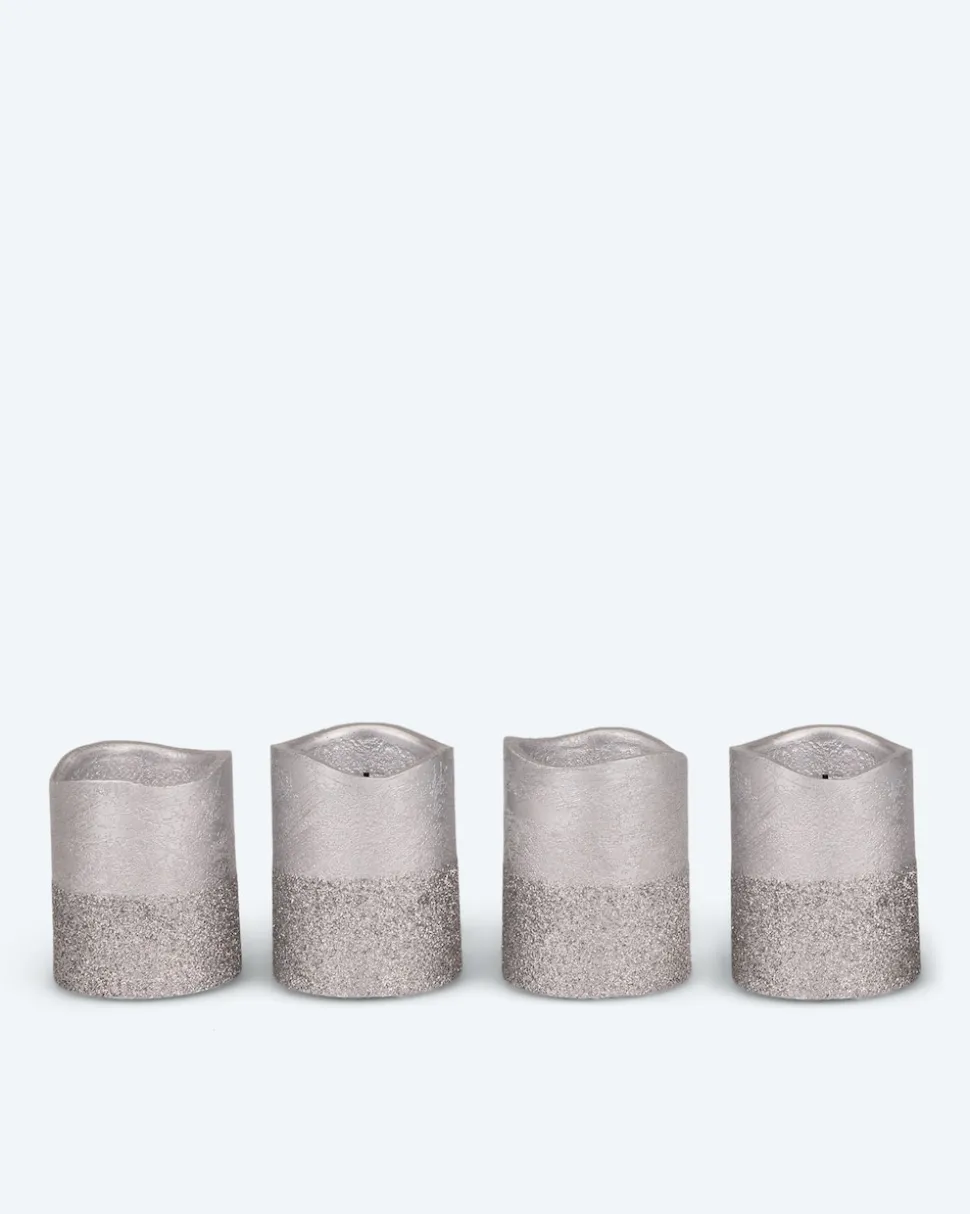 LED-Votivkerzen in Metallic-Glitzer, 4tlg.